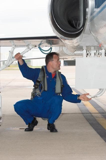 NASA image: STS-124 crew members as they prepare for their T-38 flight to KSC