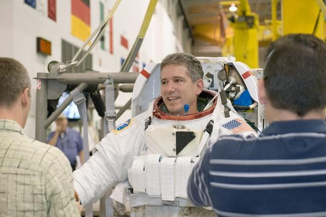 NASA image: STS 125 crew training. Astronauts Massimino and Good