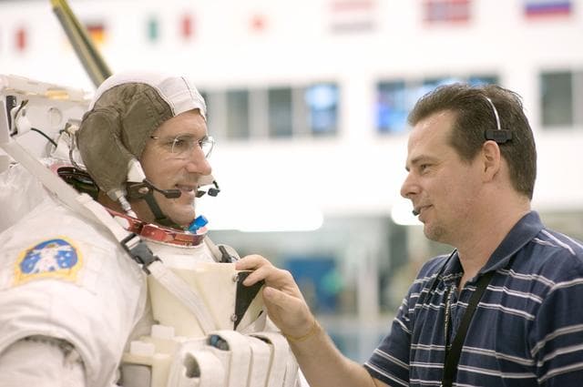 NASA image: STS 125 crew training. Astronauts Massimino and Good
