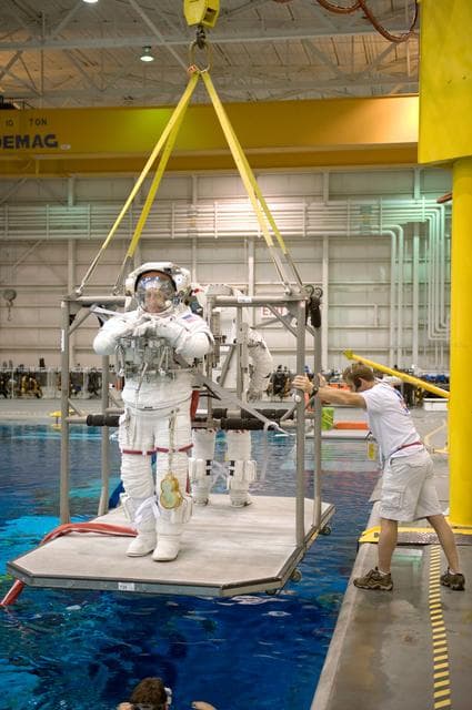 NASA image: STS 125 crew training. Astronauts Massimino and Good