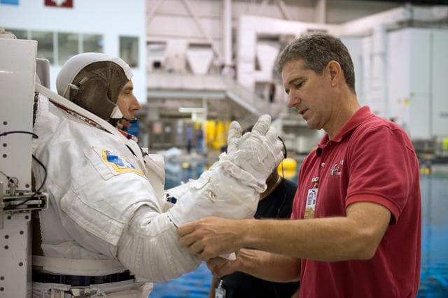NASA image: STS-125 crew training. Astronauts Grunsfeld and Feustel