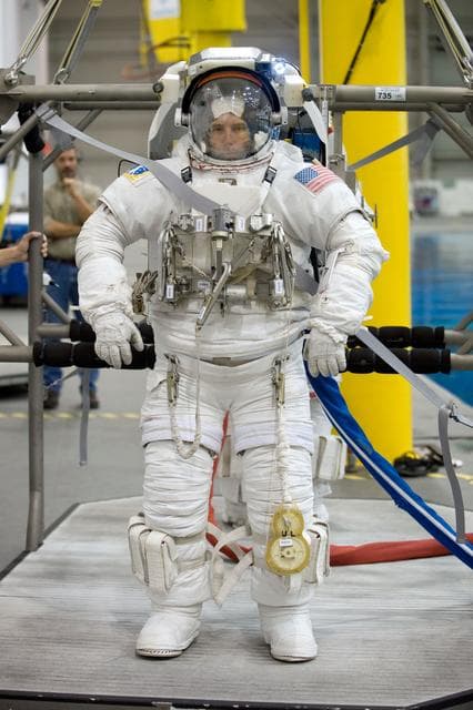 NASA image: STS-125 crew training. Astronauts Grunsfeld and Feustel