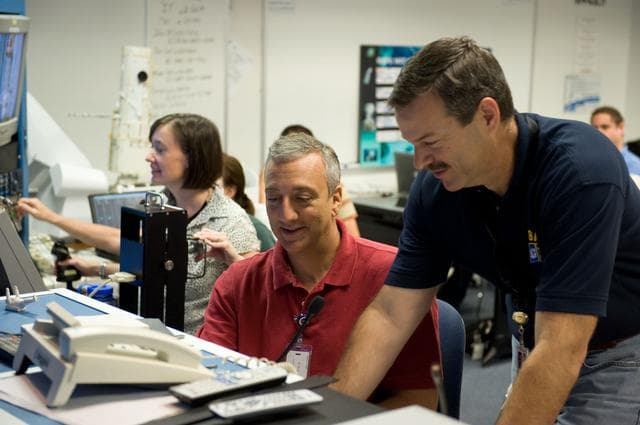 NASA image: STS-125 crew training. Astronauts Grunsfeld and Feustel