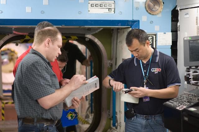 NASA image: Expedition 22 crew member Soichi Noguchi performing emergency procedure training.