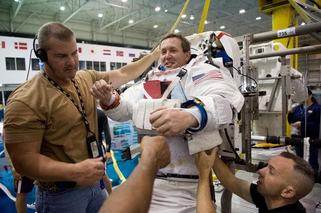 NASA image: STS-129 crew members Michael Foreman and Robert Satcher