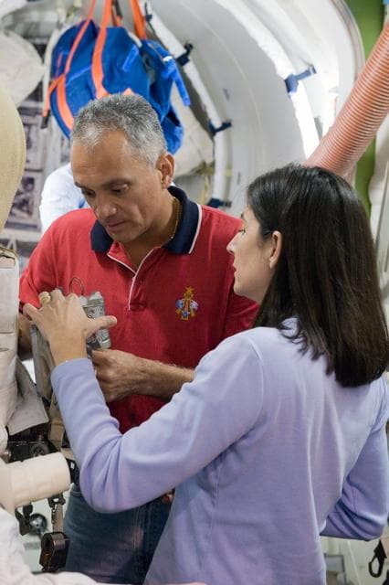 NASA image: Preflight coverage of STS-128 & Expedition 20 crews training in ISS Airlock mockup. 