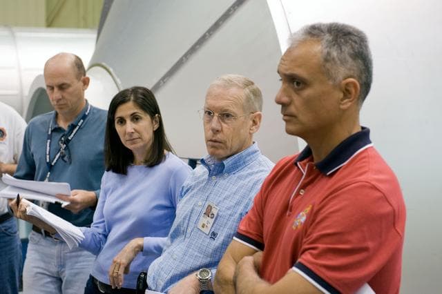 NASA image: Preflight coverage of STS-128 & Expedition 20 crews training in ISS Airlock mockup. 