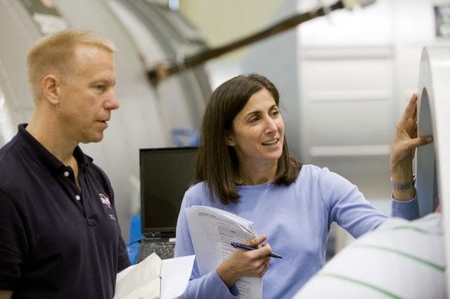 NASA image: Preflight coverage of STS-128 & Expedition 20 crews training in ISS Airlock mockup. 