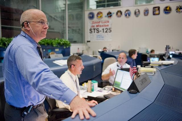 NASA image: STS-125 Flight Controllers on Console - (Orbit Shift 1). Flight Director: Anthony Ceccacci 