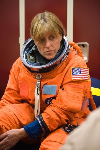 NASA image: STS-130 crew during payload egress training at Full Fuselage Trainer (FFT). 
