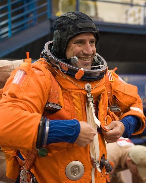 NASA image: STS-130 crew during payload egress training at Full Fuselage Trainer (FFT). 