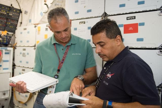 NASA image: STS-128 crew during space station ingress/egress