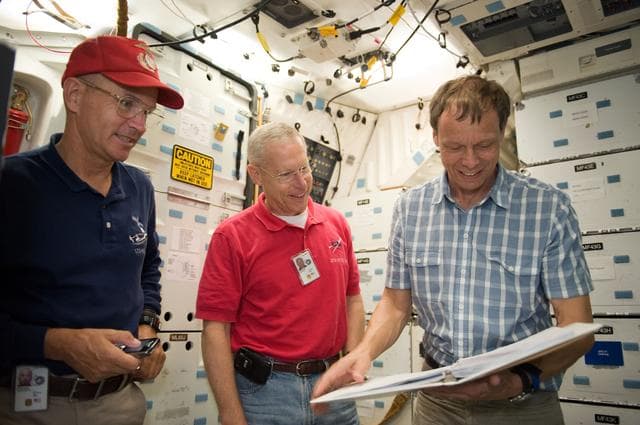 NASA image: STS-128 crew during space station ingress/egress
