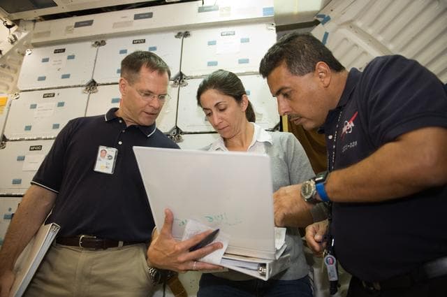 NASA image: STS-128 crew during space station ingress/egress