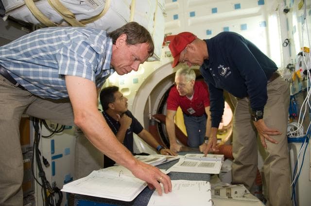 NASA image: STS-128 crew during space station ingress/egress