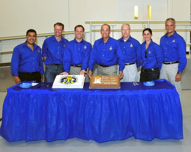 NASA image: STS-128 Cake Cutting Celebrating the completion of Mission training.