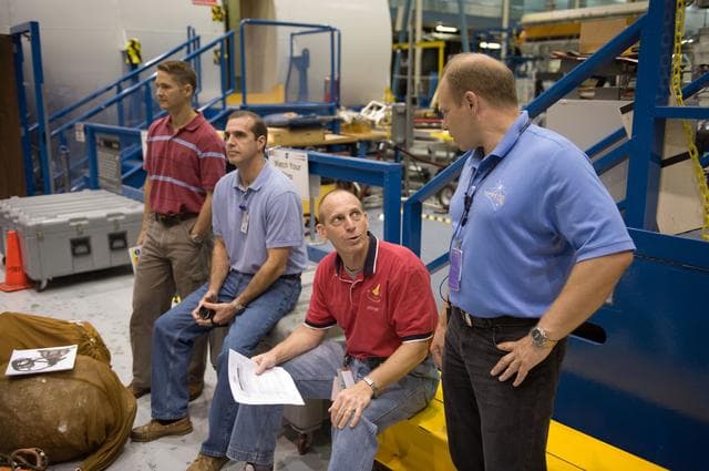 NASA image: STS-131 & Expedition 22 crew during ISS/STS Emergency Scene Training 