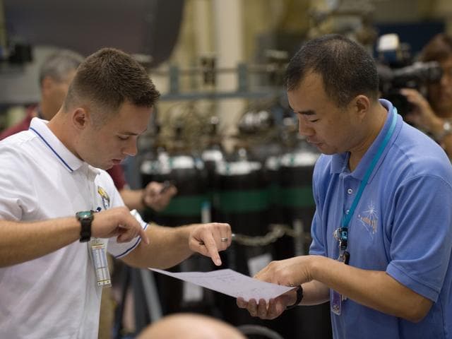 NASA image: STS-131 & Expedition 22 crew during ISS/STS Emergency Scene Training 