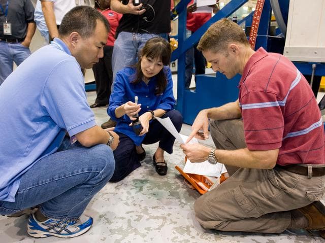 NASA image: STS-131 & Expedition 22 crew during ISS/STS Emergency Scene Training 