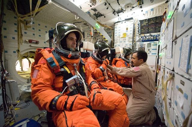 NASA image: STS-131 suited payload egress training (FFT PLD EG 91019) with the STS-131 crew. 