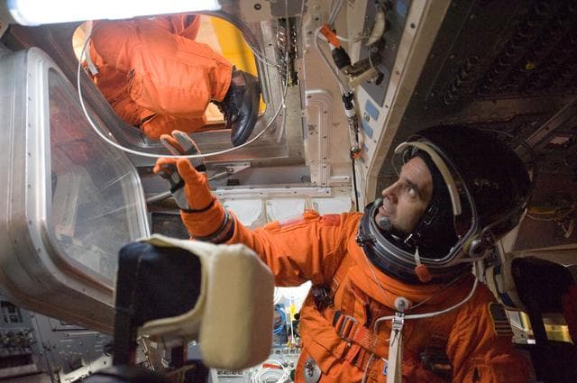 NASA image: STS-131 suited payload egress training (FFT PLD EG 91019) with the STS-131 crew. 