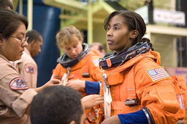 NASA image: STS-131 suited payload egress training (FFT PLD EG 91019) with the STS-131 crew. 
