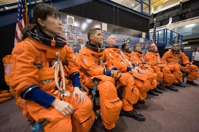 NASA image: STS-131 suited payload egress training (FFT PLD EG 91019) with the STS-131 crew. 