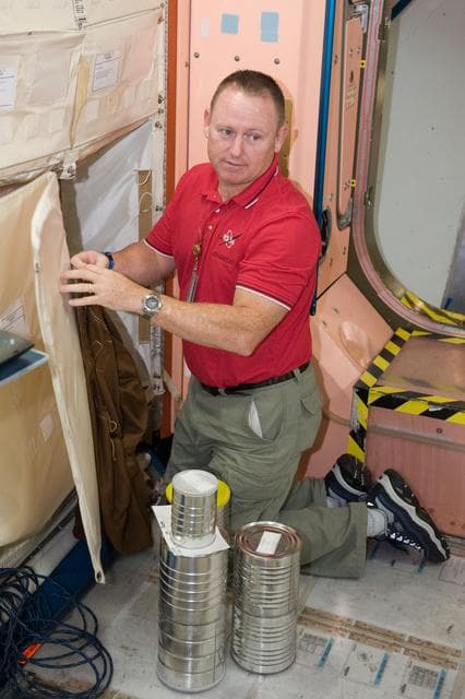 NASA image: STS-129 crew during trans hands-on review in the space station mockups. 