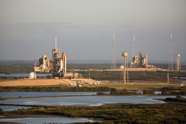 NASA image: Atlantis and Endeavour on launch pads