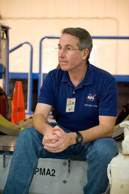NASA image: STS-130 crew and Expedition 22 crew member T.J. Creamer during module outfitting training. 