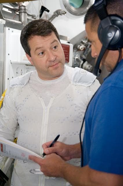 NASA image: STS-130 astronaut Nick Patrick during dry run for SSATA Crew Training and EMU Verification for STS-130. 