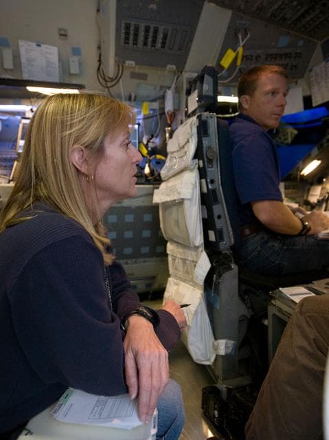 NASA image: STS-130 crew during their Rendezvous sim time line training in the fixed base simulator in building 5 