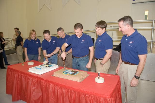 NASA image: STS-130 cake cutting ceremony