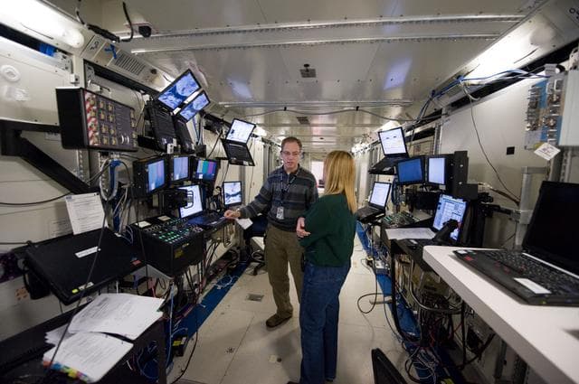 NASA image: STS-130 crew members Kay Hire and Terry Virts training in the ISS Lab 