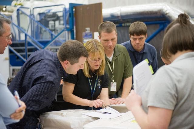 NASA image: STS-130 crew during ISS transfer training