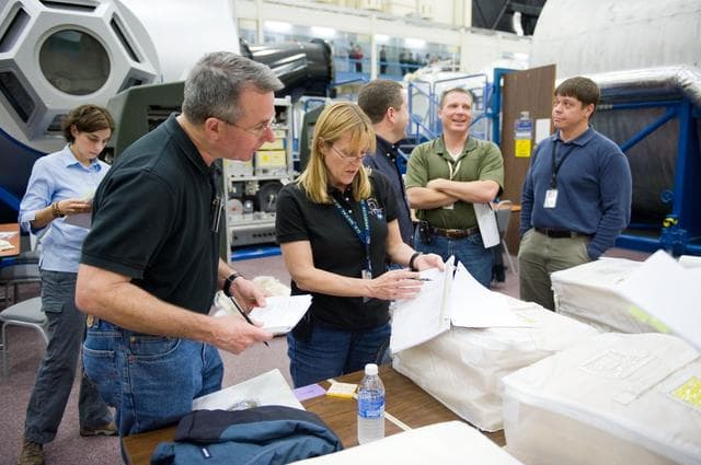 NASA image: STS-130 crew during ISS transfer training
