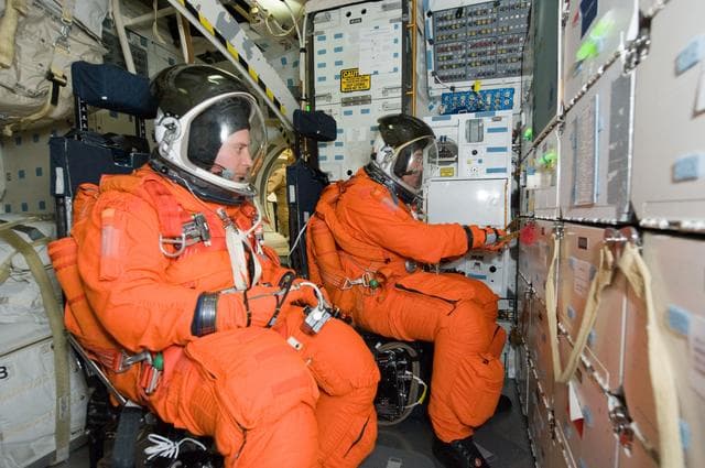 NASA image: STS-132 crerw during their bailout training in CCTII