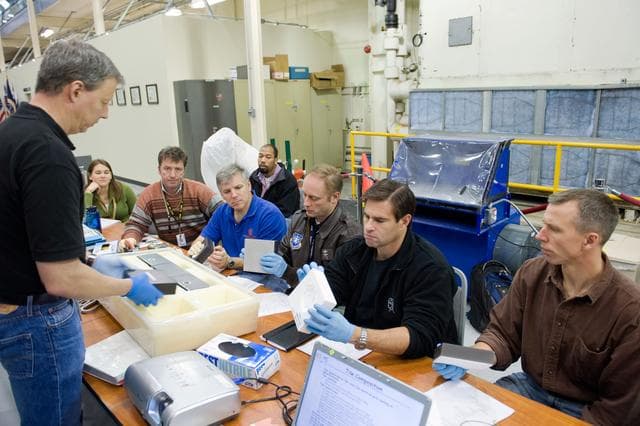 NASA image: STS-134 crew during EVA TPS Overview training in the TPS/PABF 