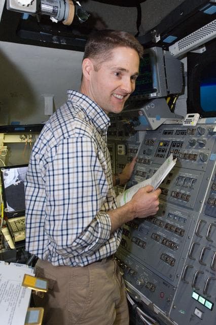 NASA image: STS-131 crew members during UNDOCK MAL Timeline training.