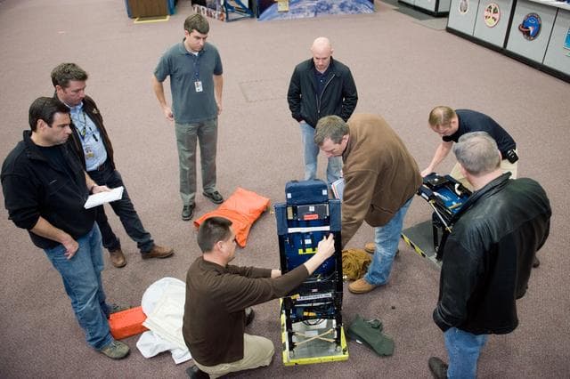 NASA image: STS-134 crew training in CCT-II during their HAB/EQ PROC training.