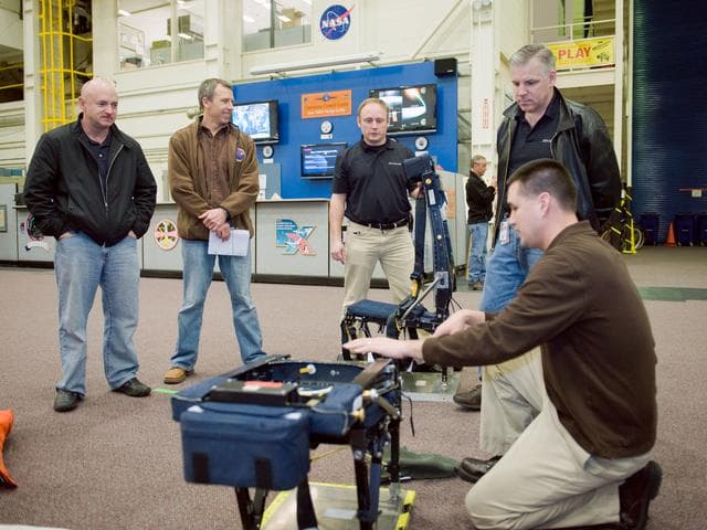 NASA image: STS-134 crew training in CCT-II during their HAB/EQ PROC training. 