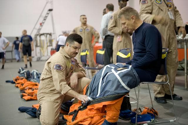 NASA image: STS-132 crew during their water survival training at the NBL