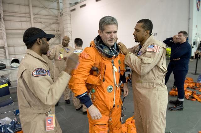 NASA image: STS-132 crew during their water survival training at the NBL