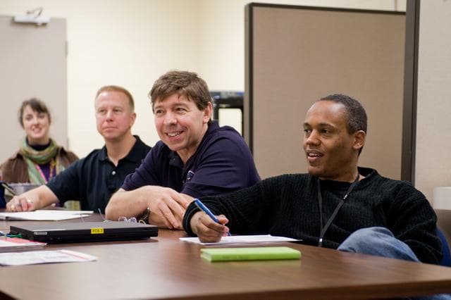 NASA image: STS-133 crew during STS Response to Joint Emergency training with instructor Troy Williams 