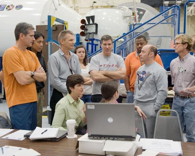 NASA image: STS-132 crew members during ISS EVA P/P Exerc training