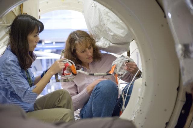 NASA image: STS-131 crew during SSMTF Ingress/Egress Timeline training 