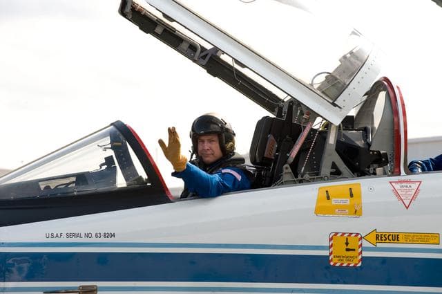 NASA image: STS-131 crew preparing for their T-38 flight to KSC for TCDT