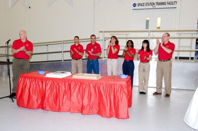 NASA image: STS-131 crew during Cake Cutting ceremony