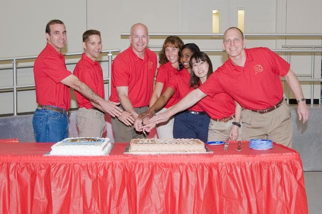 NASA image: STS-131 crew during Cake Cutting ceremony