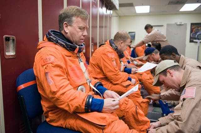 NASA image: STS-133 crew during CCTII Post Insertion/Deorbit Prep training